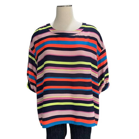 Project Runway XS Multicolor Striped Blouse Oversized Casual Bold Retro Eclectic - Picture 9 of 9